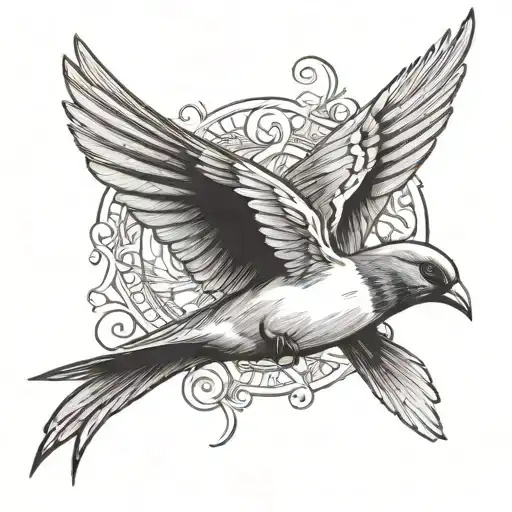 Swallow And Baby Flying With Extend Wings