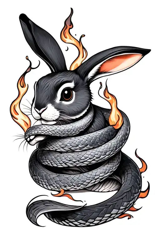 Fire Snake Wrapping Around Wooden Rabbit