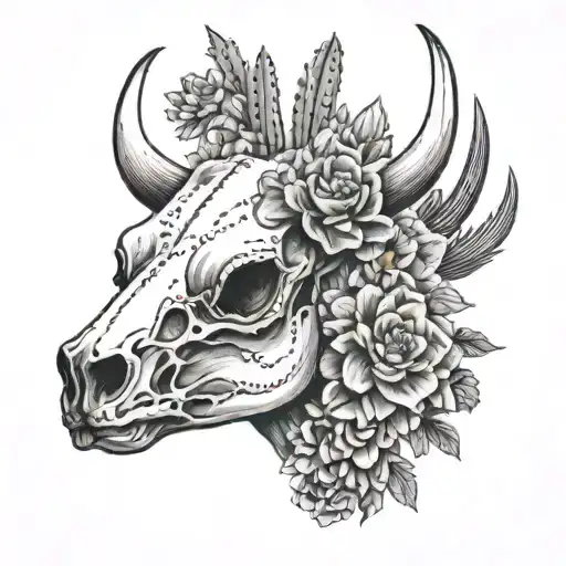 Cow Skull And Floral Cactus