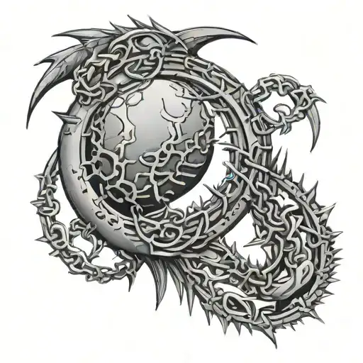 Cresent Moon With Chains And Spikes