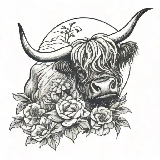 Highland Cow And Floral Cactus