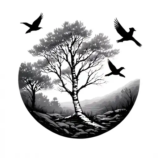 Birch Tree And Birds