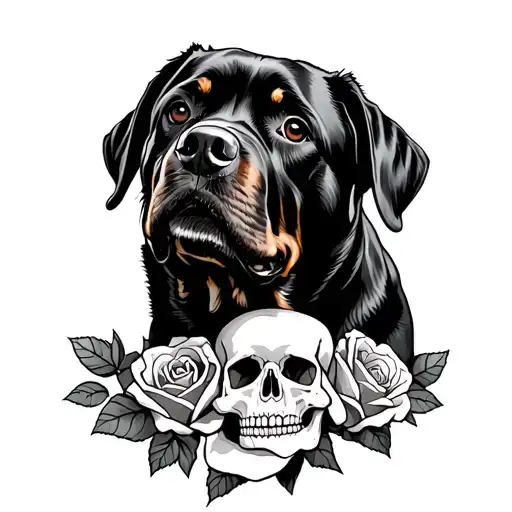 Rottweiler With Roses Skulls