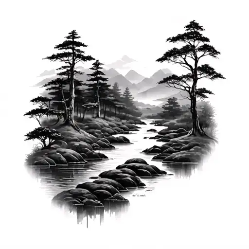 Japanese Forest With Stream