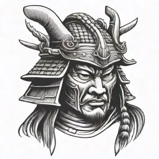 Samurai Head With Helmet