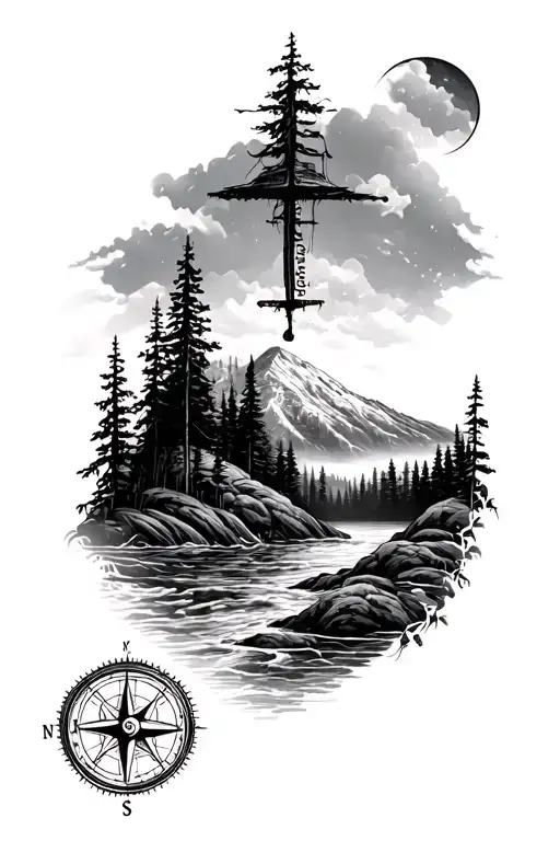 Forest Mount Compass River Sea Success Happiness