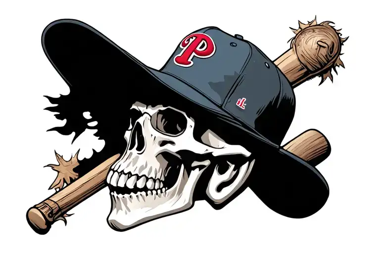 Skull With A Phillies Hat On Top