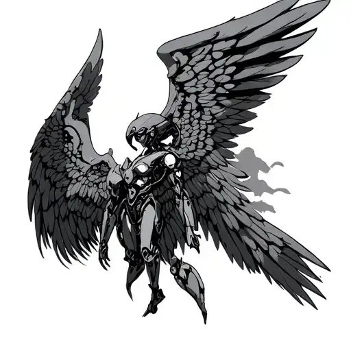 Spread Winged Robot Angel Symmetric