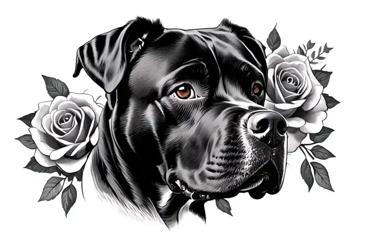 Rottweiler Portrait With Roses