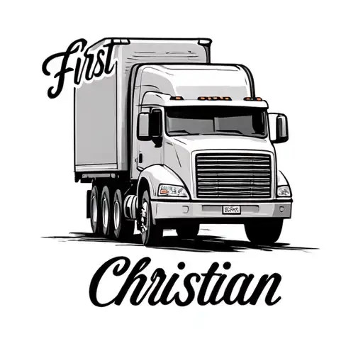 First Name Christian With A Drawing Of A Small European Truck Next To The First Names