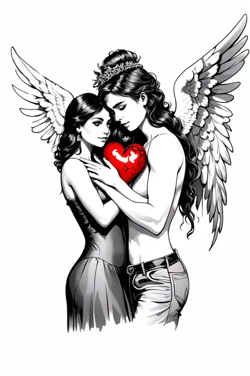 Girl Angel And Guy Damn Her Heart