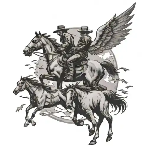 Old Western With Birds Flying And Horses Everywhere