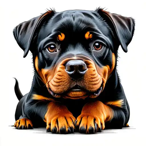 Rottweiler With Puppies Playing Together One