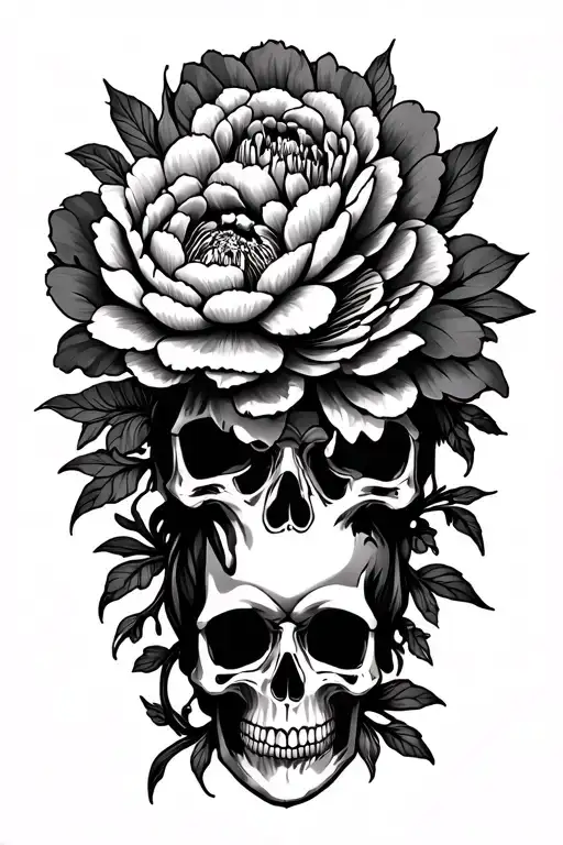 Mandala With Peony Flowers And Skulls