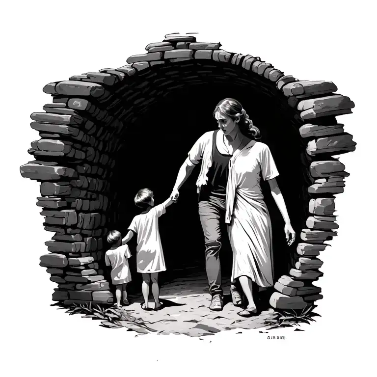 Person Getting Out Of Dark Tunnel Light Family