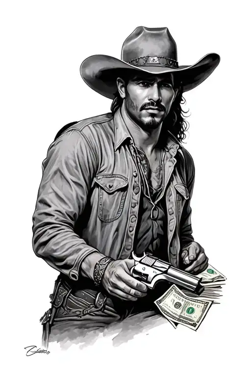 Cowboy Western Realism With Gun And Money Chicanos