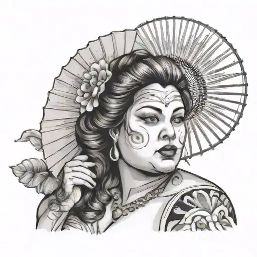 Fat Woman With Beautiful Eyes And Using A Fan