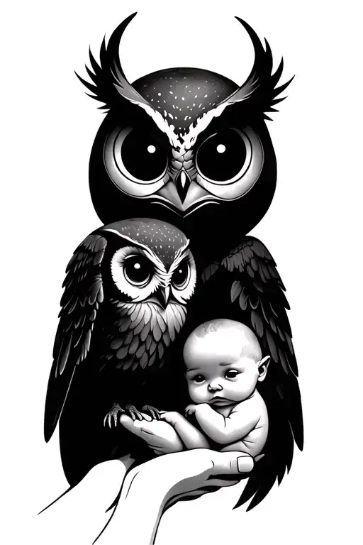 Hands Next To An Owl Next To An Alien Baby Angel