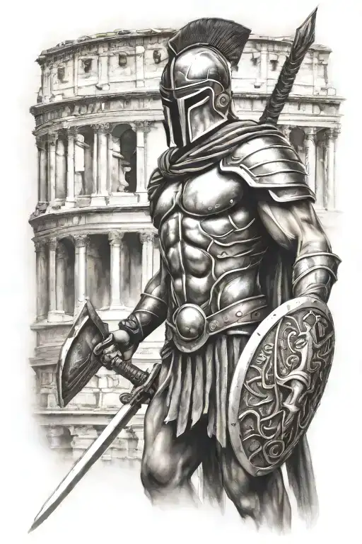 Spartan Warrior And Colosseum