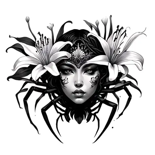 Madusa Face In Japaness Stlye With Spider Lily