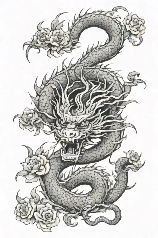 Chinese Dragon With Flowers