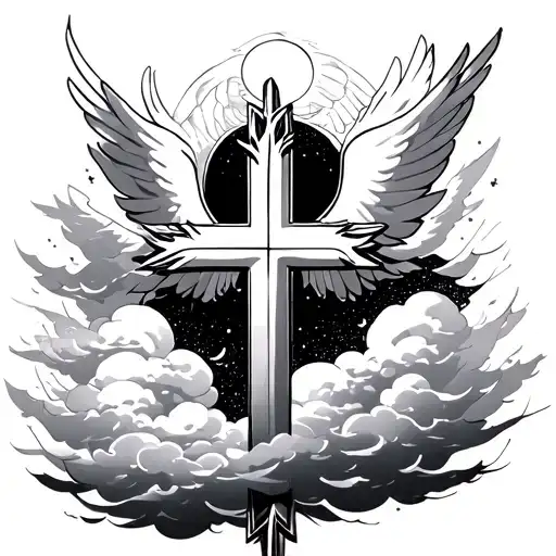 Crosses With Clouds And A Dove In The Background Black