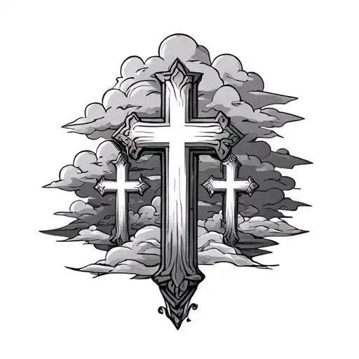 Three Crosses With Clouds In The Background