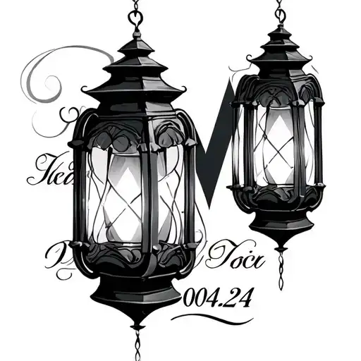 Lanterns With Cursive V And The Date 03-04-24 In Roman Numerals