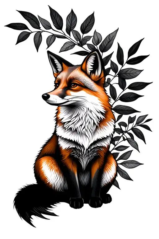 Fox Sitting Foliage Behind