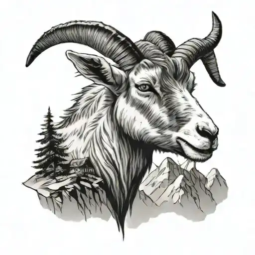Goat On Mountain Landscape