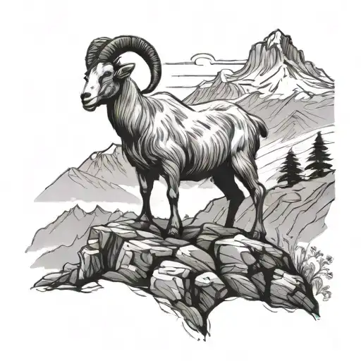 Goat Standing On Mountain Landscape