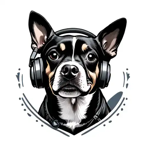 Stamp With Dog Wearing Headphones