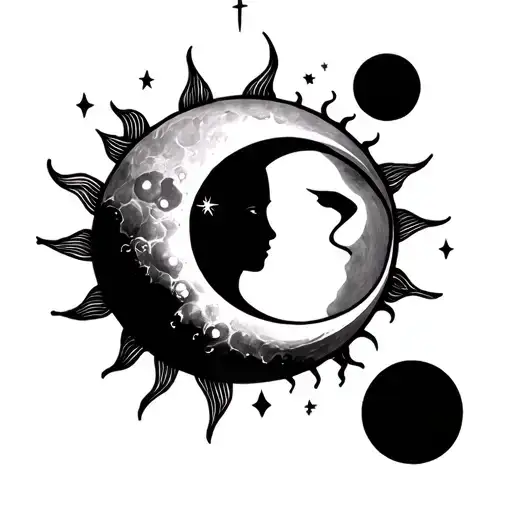 Sun And Moon For Mother And Son Tattoo With Fine Lines And Shading