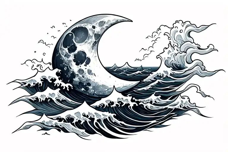 Moon And Waves Flowing