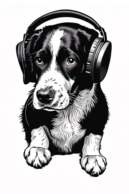 Stamp With Springer Spaniel Wearing Headphones Listening To Music