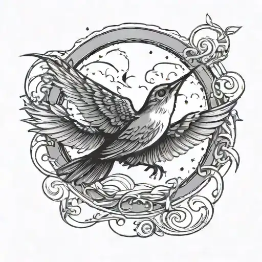 Moon And Bird Flying