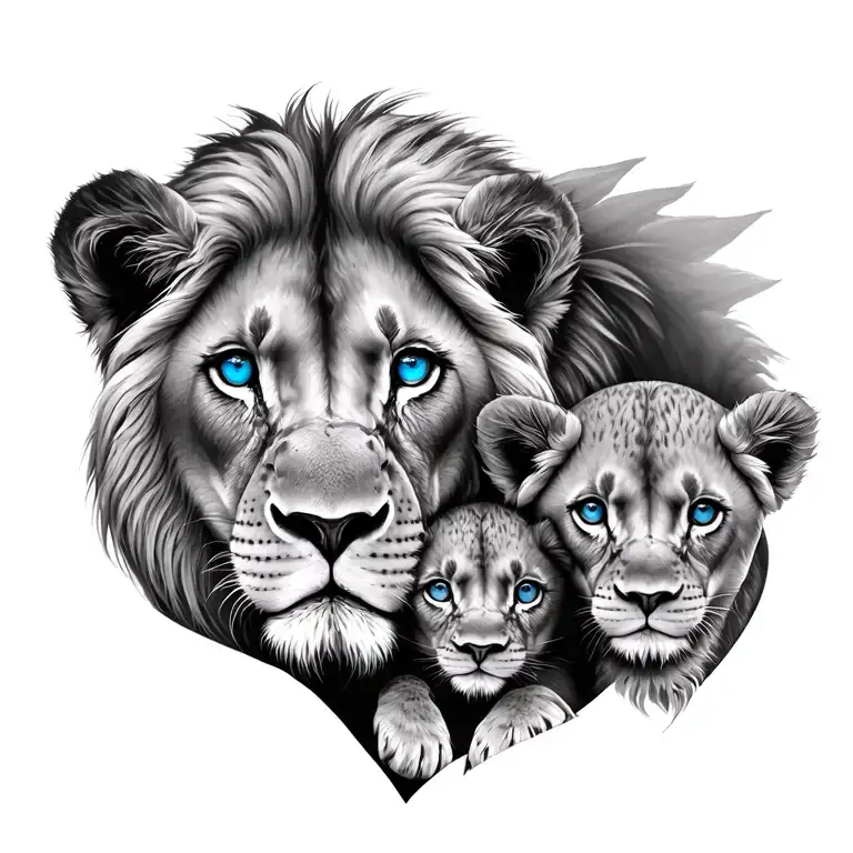 Mother And Baby Lion With Blue Eyes