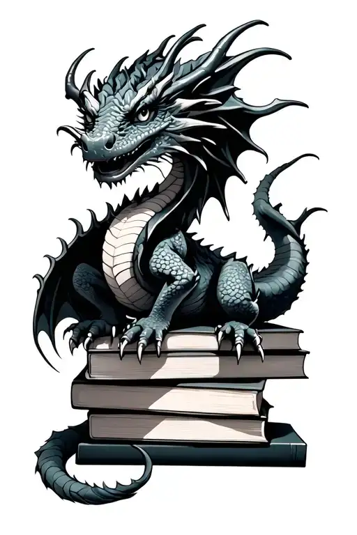 Dragon Sitting On A Stack Of Books