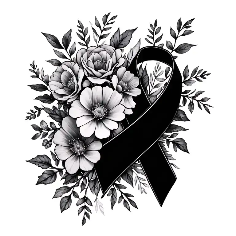 Breast Cancer Awareness Ribbon And Bouquet