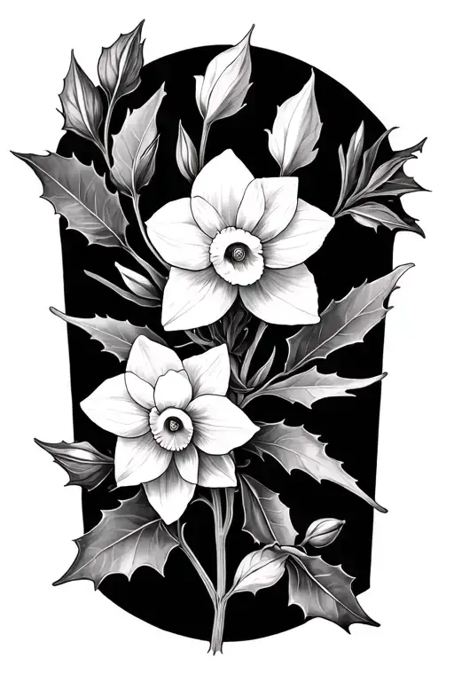 Narcissus And Holly Flowers Wrapped