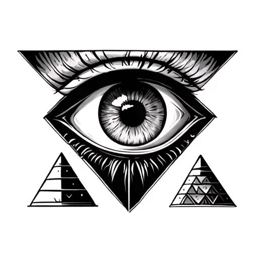 Black And White Tatto With 3 Piramids Middle To Have An Eye