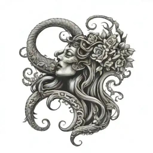 Medusa On A Throne Surrounded By Snakes And Flowers