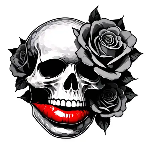 Skull Roses Golf Ball Red Lips