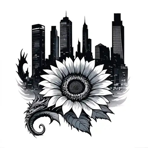Dragon Tattoo Sunflower Houston Skyline