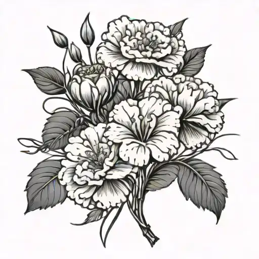 Fine Line Flowers With Two Crossed Carnations At The Top