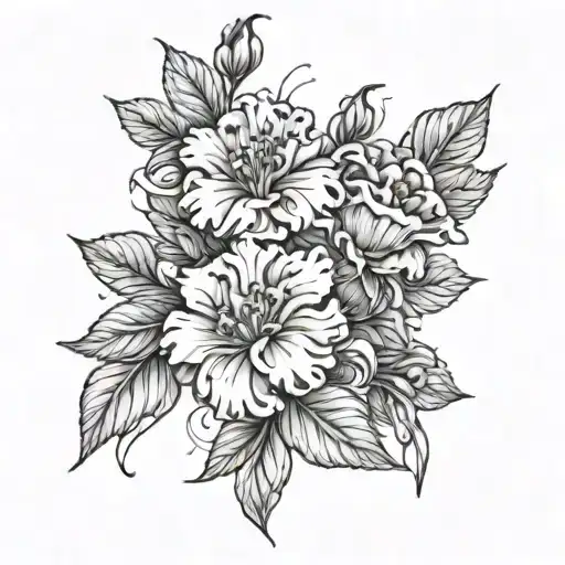 Fine Line Flowers With Two Crossed Carnations At The Top For Spine