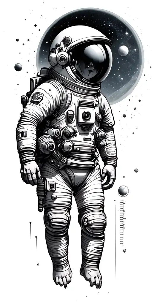 Empty Space Themed Tattoo Without Helmet Or Astronaut