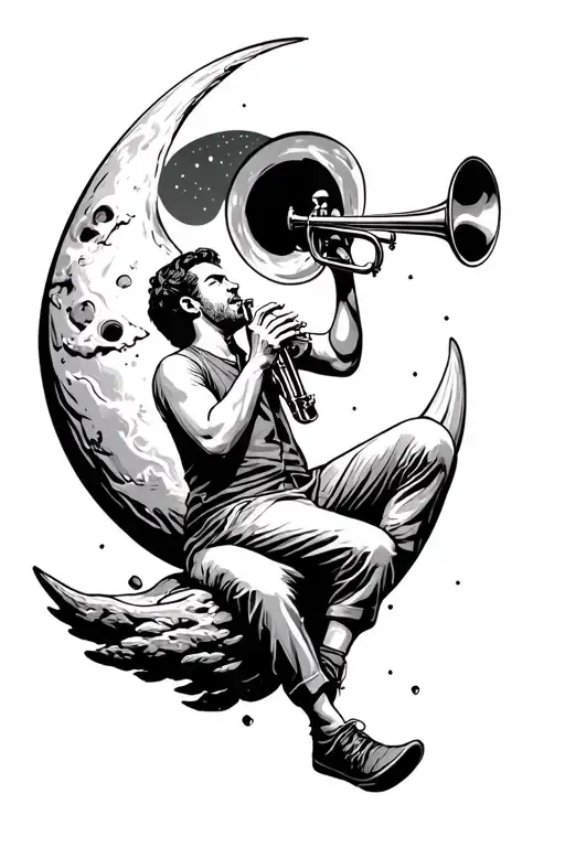 Guy Playing The Trumpet While Sitting On The Moon