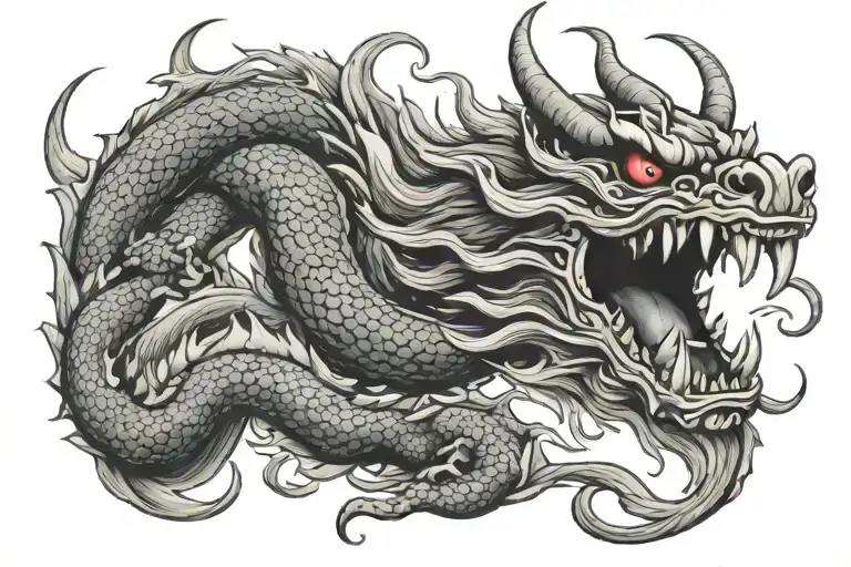 Japanese Dragon With Oni Mask
