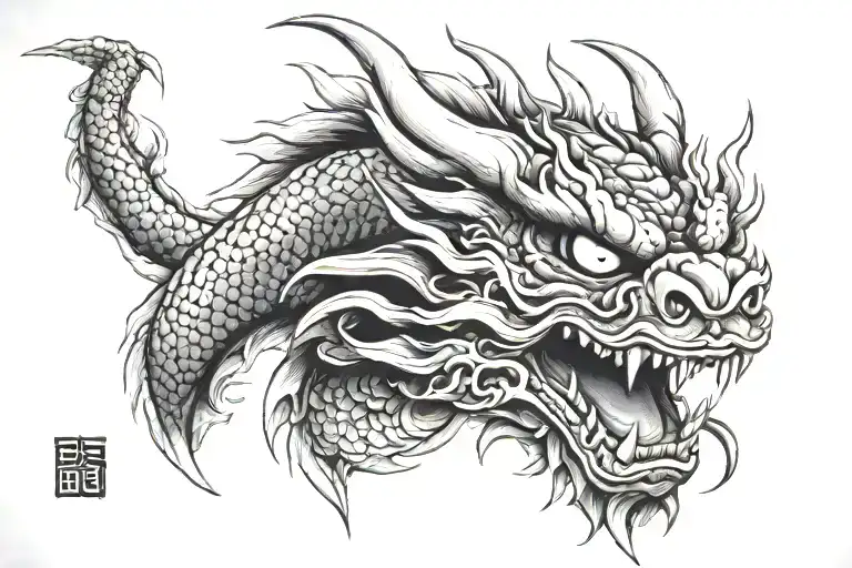 Japanese Dragon Wearing Oni Mask